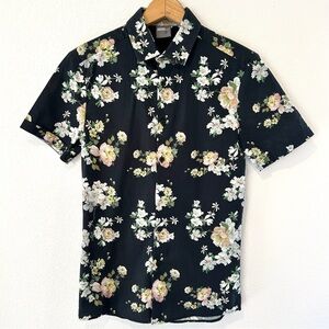 ASOS Men's Black Floral Print Button Down Shirt Summer Casual Size XXS (32-34)